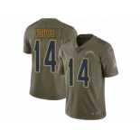 Men Nike Los Angeles Chargers #14 Dan Fouts Limited Olive 2017 Salute to Service NFL Jersey