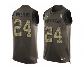 Men Nike Los Angeles Chargers #24 Trevor Williams Limited Green Salute to Service Tank Top NFL Jersey