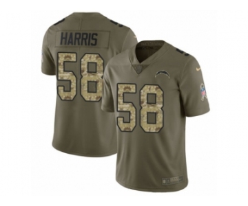 Men Nike Los Angeles Chargers #58 Nigel Harris Limited Olive Camo 2017 Salute to Service NFL Jersey