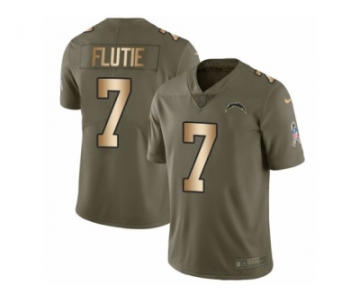 Men Nike Los Angeles Chargers #7 Doug Flutie Limited Oliv Gold 2017 Salute to Service NFL Jersey