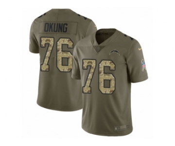 Men Nike Los Angeles Chargers #76 Russell Okung Limited Olive Camo 2017 Salute to Service NFL Jersey