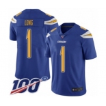 Men's Los Angeles Chargers #1 Ty Long Limited Electric Blue Rush Vapor Untouchable 100th Season Football Jersey