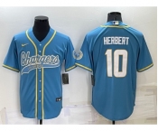 Men's Los Angeles Chargers #10 Justin Herbert Light Blue Stitched MLB Cool Base Nike Baseball Jersey