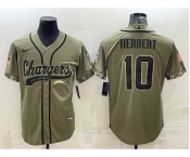 Men's Los Angeles Chargers #10 Justin Herbert Olive Salute to Service Cool Base Stitched Baseball Jersey