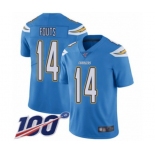 Men's Los Angeles Chargers #14 Dan Fouts Electric Blue Alternate Vapor Untouchable Limited Player 100th Season Football Jersey