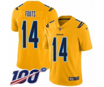 Men's Los Angeles Chargers #14 Dan Fouts Limited Gold Inverted Legend 100th Season Football Jersey