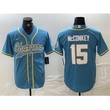 Men's Los Angeles Chargers #15 Ladd McConkey Blue Cool Base Stitched Baseball Jersey