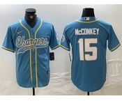 Men's Los Angeles Chargers #15 Ladd McConkey Blue Cool Base Stitched Baseball Jersey