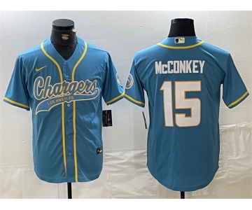 Men's Los Angeles Chargers #15 Ladd McConkey Blue Cool Base Stitched Baseball Jersey