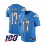 Men's Los Angeles Chargers #17 Philip Rivers Electric Blue Alternate Vapor Untouchable Limited Player 100th Season Football Jersey