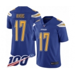 Men's Los Angeles Chargers #17 Philip Rivers Limited Electric Blue Rush Vapor Untouchable 100th Season Football Jersey