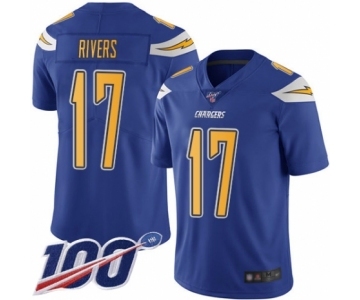 Men's Los Angeles Chargers #17 Philip Rivers Limited Electric Blue Rush Vapor Untouchable 100th Season Football Jersey