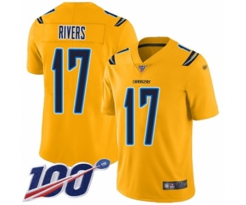 Men's Los Angeles Chargers #17 Philip Rivers Limited Gold Inverted Legend 100th Season Football Jersey