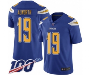 Men's Los Angeles Chargers #19 Lance Alworth Limited Electric Blue Rush Vapor Untouchable 100th Season Football Jersey