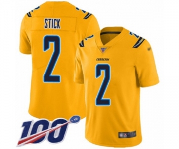 Men's Los Angeles Chargers #2 Easton Stick Limited Gold Inverted Legend 100th Season Football Jersey