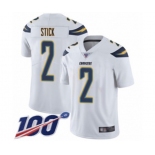 Men's Los Angeles Chargers #2 Easton Stick White Vapor Untouchable Limited Player 100th Season Football Jersey