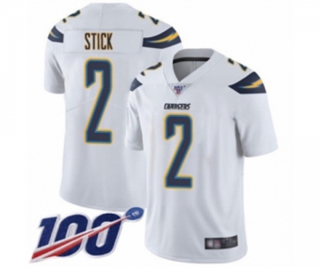 Men's Los Angeles Chargers #2 Easton Stick White Vapor Untouchable Limited Player 100th Season Football Jersey