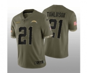 Men's Los Angeles Chargers #21 LaDainian Tomlinson 2022 Olive Salute To Service Limited Stitched Jersey