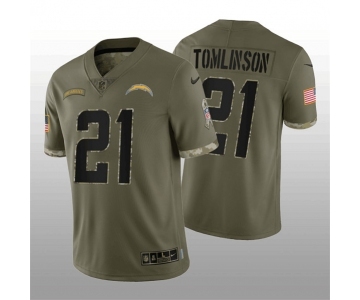 Men's Los Angeles Chargers #21 LaDainian Tomlinson 2022 Olive Salute To Service Limited Stitched Jersey