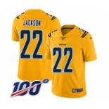 Men's Los Angeles Chargers #22 Justin Jackson Limited Gold Inverted Legend 100th Season Football Jersey