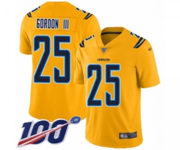 Men's Los Angeles Chargers #25 Melvin Gordon Limited Gold Inverted Legend 100th Season Football Jersey