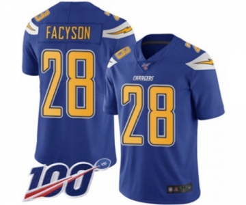 Men's Los Angeles Chargers #28 Brandon Facyson Limited Electric Blue Rush Vapor Untouchable 100th Season Football Jersey