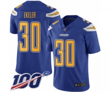 Men's Los Angeles Chargers #30 Austin Ekeler Limited Electric Blue Rush Vapor Untouchable 100th Season Football Jersey