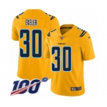 Men's Los Angeles Chargers #30 Austin Ekeler Limited Gold Inverted Legend 100th Season Football Jersey