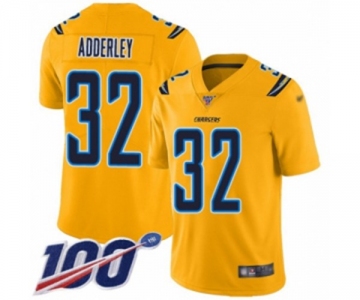 Men's Los Angeles Chargers #32 Nasir Adderley Limited Gold Inverted Legend 100th Season Football Jersey