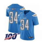 Men's Los Angeles Chargers #34 Derek Watt Electric Blue Alternate Vapor Untouchable Limited Player 100th Season Football Jersey