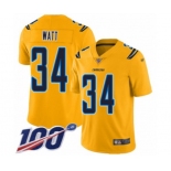 Men's Los Angeles Chargers #34 Derek Watt Limited Gold Inverted Legend 100th Season Football Jersey