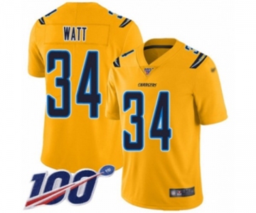 Men's Los Angeles Chargers #34 Derek Watt Limited Gold Inverted Legend 100th Season Football Jersey