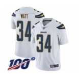 Men's Los Angeles Chargers #34 Derek Watt White Vapor Untouchable Limited Player 100th Season Football Jersey