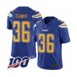 Men's Los Angeles Chargers #36 Roderic Teamer Limited Electric Blue Rush Vapor Untouchable 100th Season Football Jersey