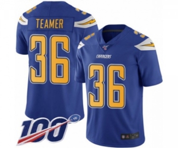 Men's Los Angeles Chargers #36 Roderic Teamer Limited Electric Blue Rush Vapor Untouchable 100th Season Football Jersey