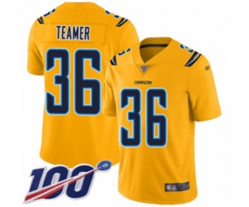 Men's Los Angeles Chargers #36 Roderic Teamer Limited Gold Inverted Legend 100th Season Football Jersey