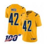 Men's Los Angeles Chargers #42 Uchenna Nwosu Limited Gold Inverted Legend 100th Season Football Jersey