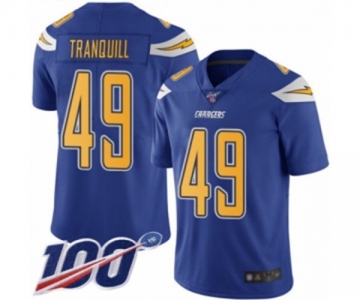 Men's Los Angeles Chargers #49 Drue Tranquill Limited Electric Blue Rush Vapor Untouchable 100th Season Football Jersey