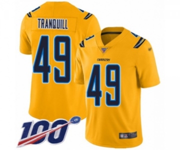 Men's Los Angeles Chargers #49 Drue Tranquill Limited Gold Inverted Legend 100th Season Football Jersey