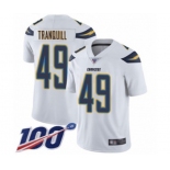 Men's Los Angeles Chargers #49 Drue Tranquill White Vapor Untouchable Limited Player 100th Season Football Jersey