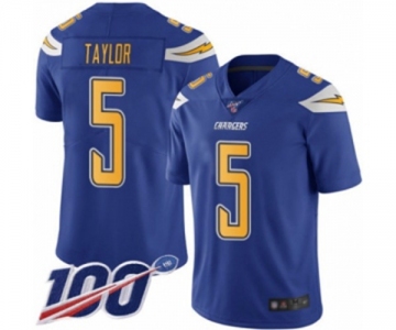 Men's Los Angeles Chargers #5 Tyrod Taylor Limited Electric Blue Rush Vapor Untouchable 100th Season Football Jersey