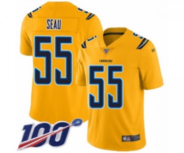 Men's Los Angeles Chargers #55 Junior Seau Limited Gold Inverted Legend 100th Season Football Jersey