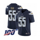 Men's Los Angeles Chargers #55 Junior Seau Navy Blue Team Color Vapor Untouchable Limited Player 100th Season Football Jersey