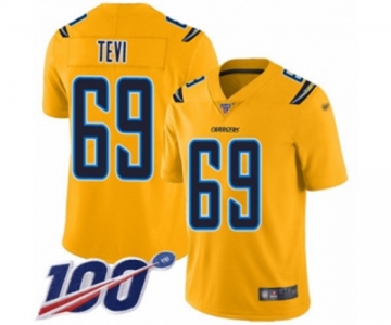 Men's Los Angeles Chargers #69 Sam Tevi Limited Gold Inverted Legend 100th Season Football Jersey