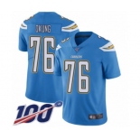 Men's Los Angeles Chargers #76 Russell Okung Electric Blue Alternate Vapor Untouchable Limited Player 100th Season Football Jersey