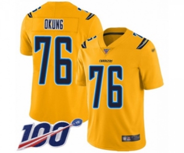 Men's Los Angeles Chargers #76 Russell Okung Limited Gold Inverted Legend 100th Season Football Jersey