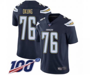 Men's Los Angeles Chargers #76 Russell Okung Navy Blue Team Color Vapor Untouchable Limited Player 100th Season Football Jersey