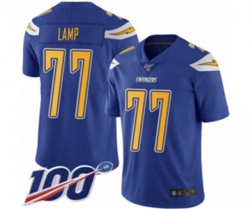 Men's Los Angeles Chargers #77 Forrest Lamp Limited Electric Blue Rush Vapor Untouchable 100th Season Football Jersey