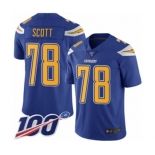 Men's Los Angeles Chargers #78 Trent Scott Limited Electric Blue Rush Vapor Untouchable 100th Season Football Jersey