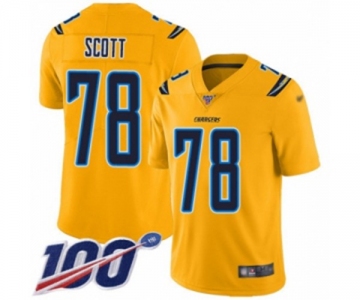 Men's Los Angeles Chargers #78 Trent Scott Limited Gold Inverted Legend 100th Season Football Jersey